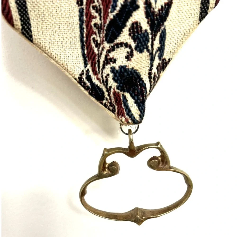 Vintage Floral Needlepoint Bell Pull Tapestry w/ Brass Toned Face in Sun Accent